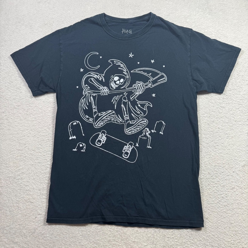 A-Lab T-Shirt Mens Medium Black Good Grim Reaper Skateboard Graphic Tee